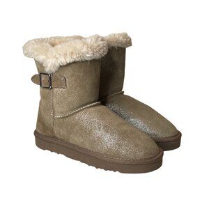 Macy's Style & Co Gold Shimmer Suede Faux Fur Lined Boots Size 6